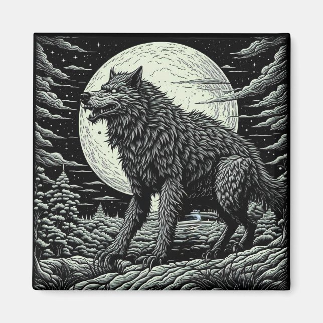 Vintager Werwolf vor dem Vollmond Magnet (Vorne)