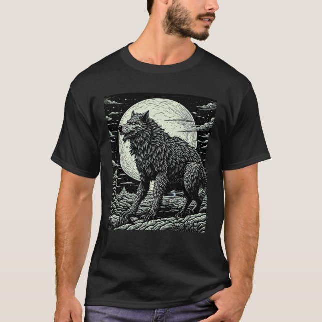 Vintager Werwolf vor dem Vollmond T-Shirt (Vorderseite)