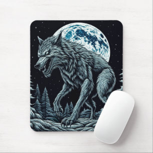 Vintager Werwolf wächst auf Vollmondnacht Mousepad