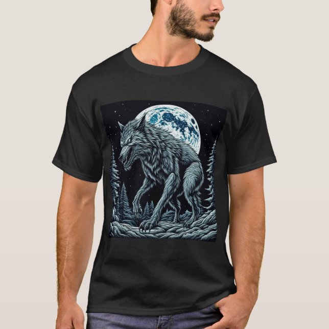 Vintager Werwolf wächst auf Vollmondnacht T-Shirt (Vorderseite)