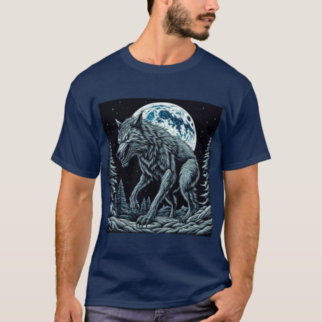 Vintager Werwolf wächst auf Vollmondnacht T-Shirt (Vorderseite)