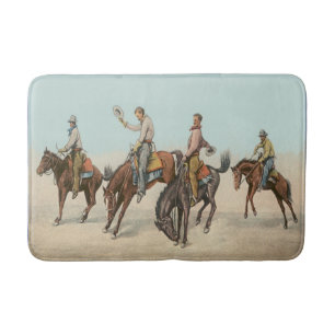 Vintager Western 4 Cowboys bei Buckelpferden Badematte