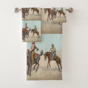 Vintager Western 4 Cowboys bei Buckelpferden Badhandtuch Set