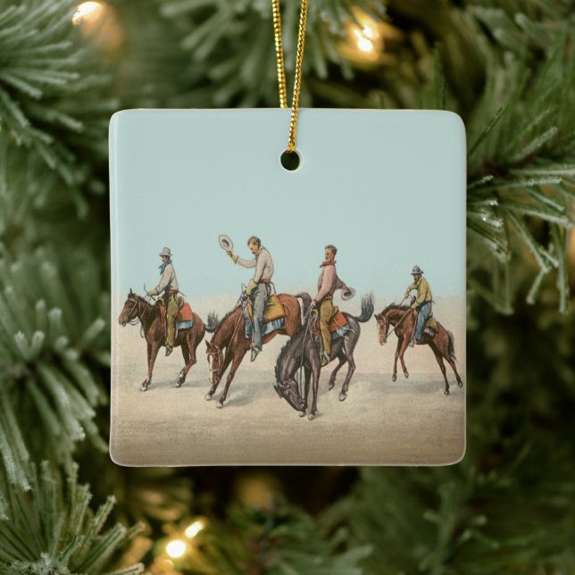 Vintager Western 4 Cowboys bei Buckelpferden Keramikornament (Baum)