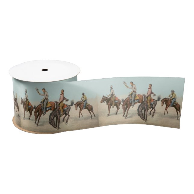 Vintager Western 4 Cowboys bei Buckelpferden Satinband (Spule)