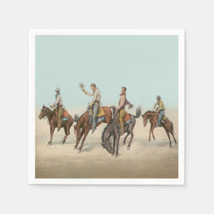 Vintager Western 4 Cowboys bei Buckelpferden Serviette
