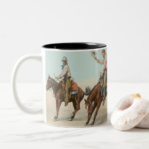 Vintager Western 4 Cowboys bei Buckelpferden Zweifarbige Tasse
