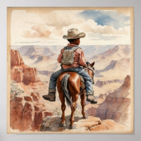 Vintager Western Art African American Boy on Horse