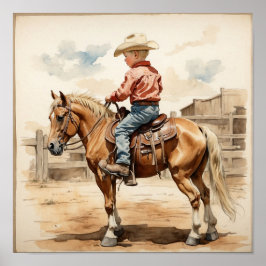 Vintager Western Art Blonde Boy on Horse Poster