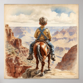 Vintager Western Art Blonde Boy on Horse Poster