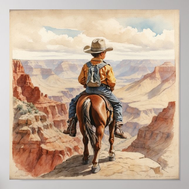 Vintager Western Art Brünetter Junge Poster (Vorne)