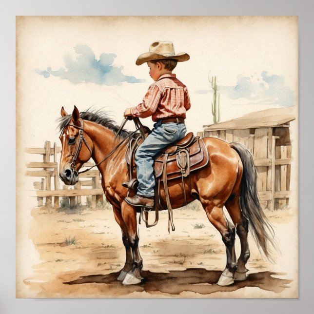 Vintager Western Art Brünetter Junge Poster (Vorne)