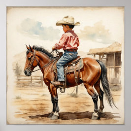 Vintager Western Art Ethnischer Junge am Pferd Poster