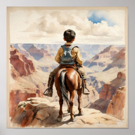 Vintager Western Art Ethnischer Junge am Pferd Poster