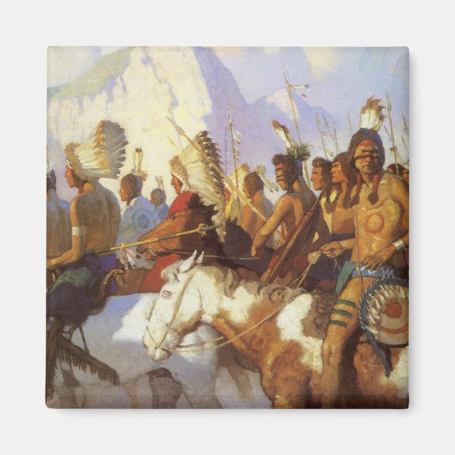 Vintager Western Art, Party des Indischen Krieges  Magnet (Vorne)