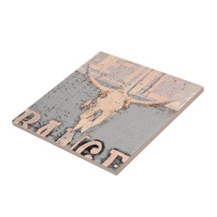 Vintager Western Bull Skull Grau Rustikal Fliese