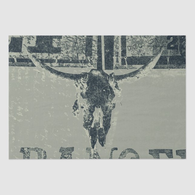 Vintager Western Bull Skull Green Alt Rustikal Seidenpapier (Vorderseite)