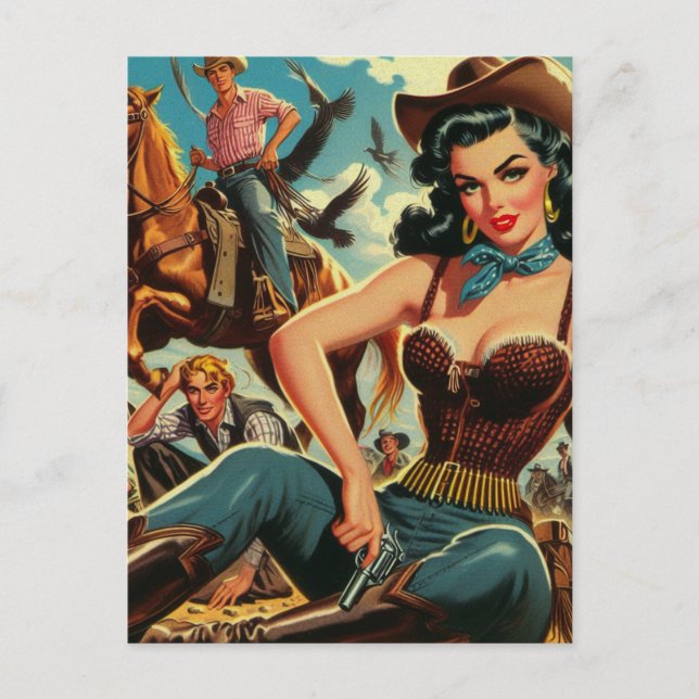 Vintager Western Country Girl Postkarte (Vorderseite)