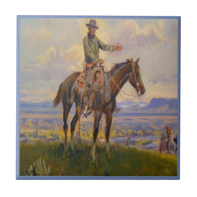 Vintager Western-Cowboy auf Pferd Fliese (Vorderseite)