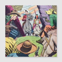 Vintager Western Cowboy Era Comic Book Scene Magnetkarte