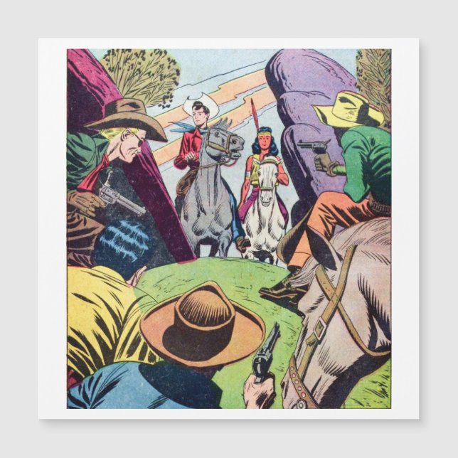 Vintager Western Cowboy Era Comic Book Scene Magnetkarte (Vorderseite)