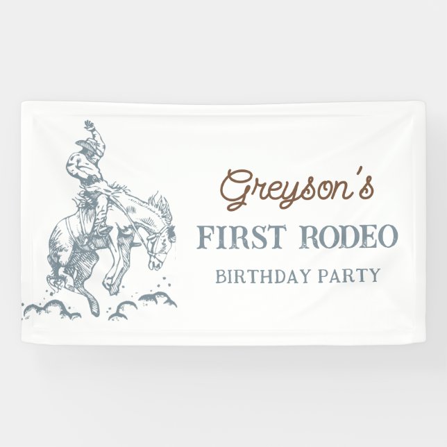 Vintager Western Cowboy First Rodeo 1. Geburtstag Banner (Horizontal)