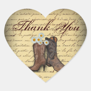 Vintager Western Cowboy Hochzeit Herz-Aufkleber