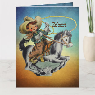 Vintager Western Cowboy Junge Pferd mit Seil Karte