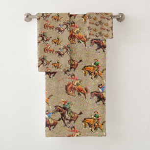Vintager Western Cowboy Kinder auf Pferden Badhandtuch Set