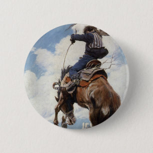 Vintager Western Cowboys, Bucking von NC Wyeth Button