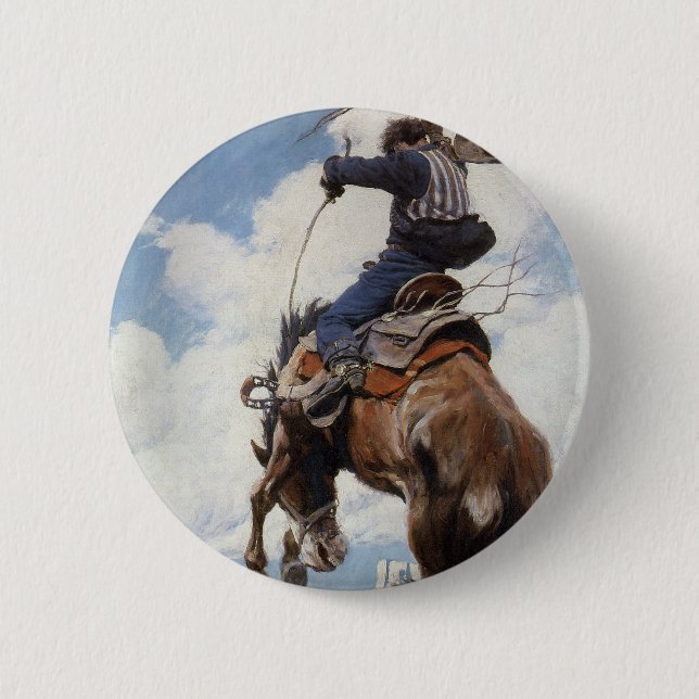 Vintager Western Cowboys, Bucking von NC Wyeth Button (Vorderseite)
