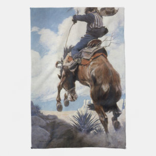 Vintager Western Cowboys, Bucking von NC Wyeth Geschirrtuch