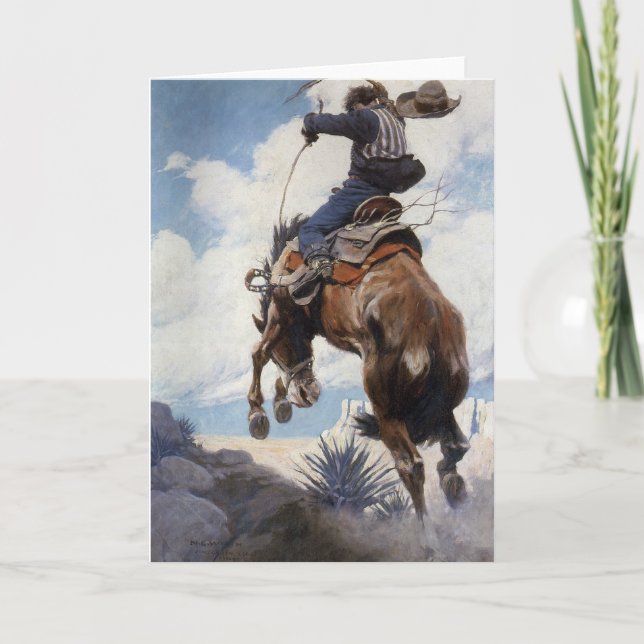 Vintager Western Cowboys, Bucking von NC Wyeth Karte (Vorderseite)
