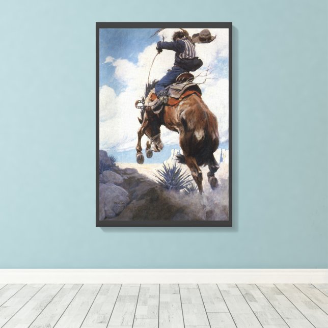 Vintager Western Cowboys, Bucking von NC Wyeth Leinwanddruck (Insitu (Holzboden))