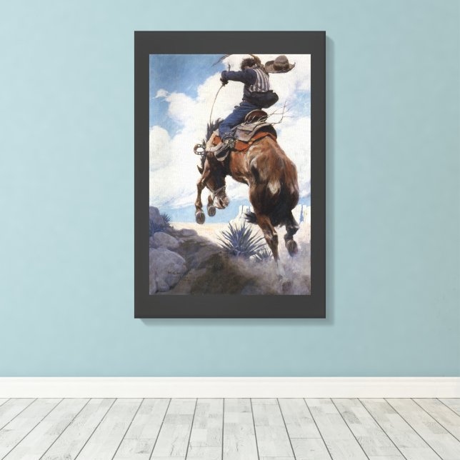 Vintager Western Cowboys, Bucking von NC Wyeth Leinwanddruck (Insitu (Holzboden))