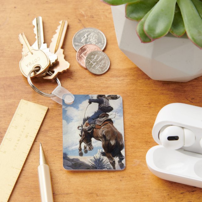 Vintager Western Cowboys, Bucking von NC Wyeth Schlüsselanhänger (Schreibtisch)