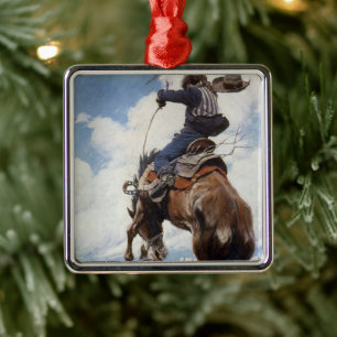 Vintager Western Cowboys, Bucking von NC Wyeth Silbernes Ornament