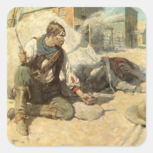 Vintager Western Cowboys, Hopalong by NC Wyeth Quadratischer Aufkleber