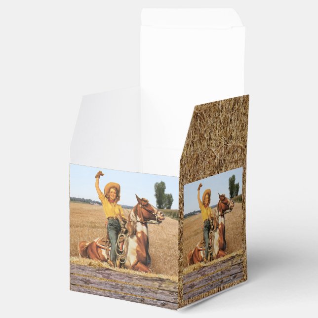 Vintager Western Cowgirl am Horse Waving Geschenkschachtel (Geöffnet)