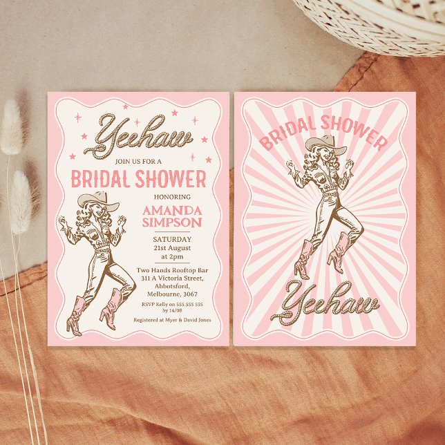 Vintager Western Cowgirl Bridal Dusche Einladung (Vintage Cowgirl Bridal Shower Invitation, Western Bridal Shower Invitation, Pink Brown, Rope Text, )
