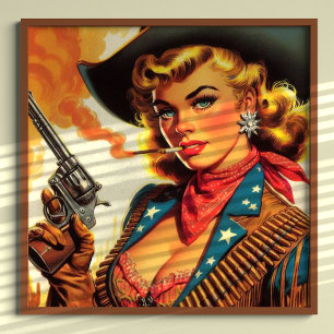 Vintager Western Cowgirl Button Up Poster