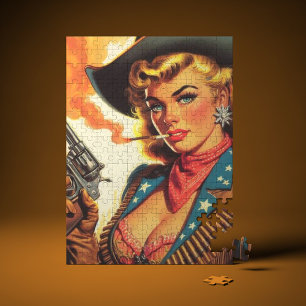 Vintager Western Cowgirl Button Up Puzzle