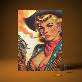Vintager Western Cowgirl Button Up Puzzle