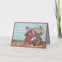 Vintager Western Cowgirl Kind und Weihnachts-Strum Karte