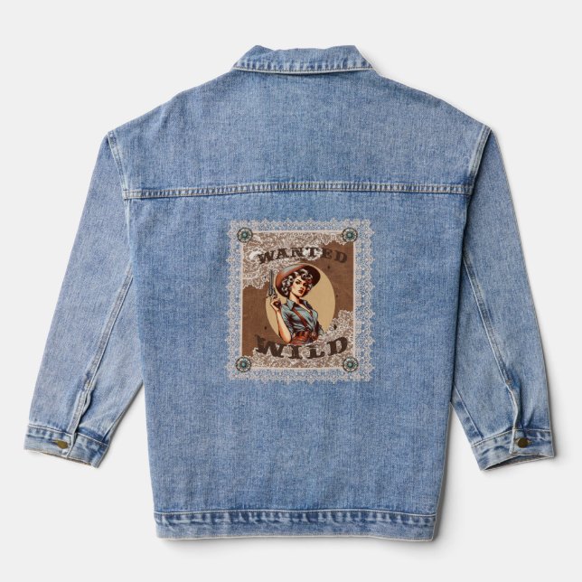 Vintager Western Gewollt und Wild Cowgirl Jeansjacke (Rückseite)