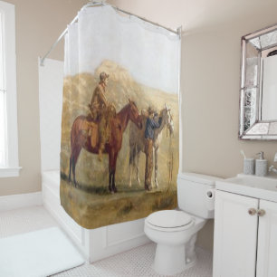 Vintager Western-Kunst-Cowboy mit Pferden Duschvorhang
