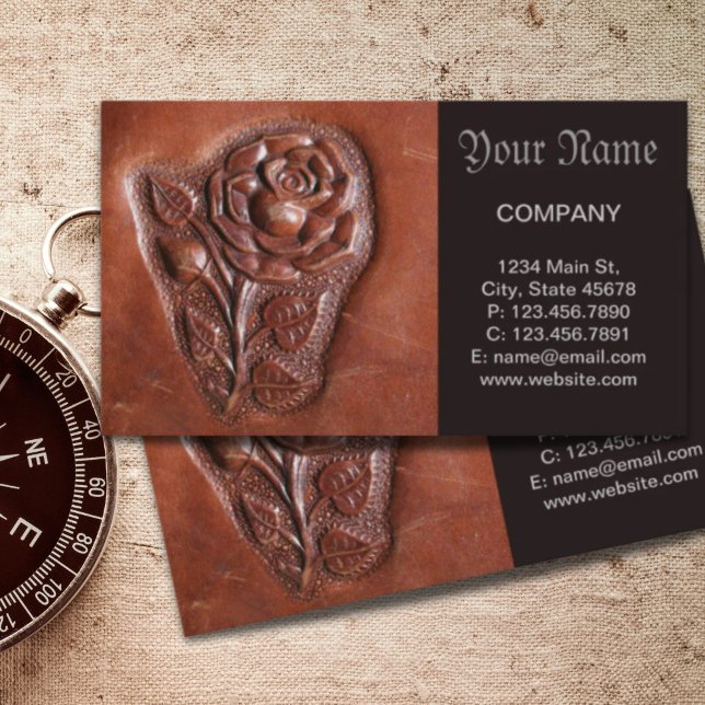 Vintager Western mit Blumenmotiven aus geschliffen Visitenkarte (vintage floral western country tooled leather rose business card)