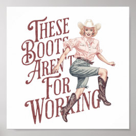 Vintager Western Pinup Girl Cowgirl Boots Snarky Poster