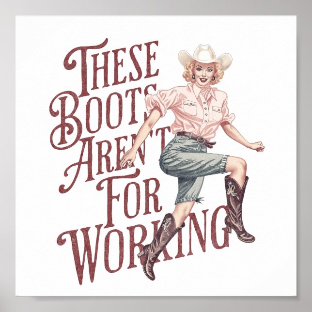 Vintager Western Pinup Girl Cowgirl Boots Snarky Poster (Vorne)