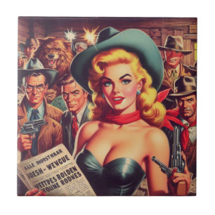 Vintager Western Pulp Girl Fliese